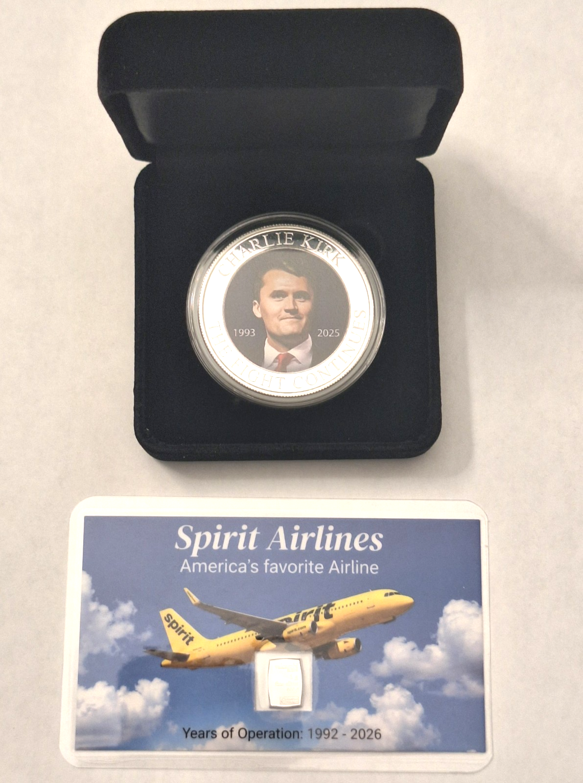 1 oz .999 Silver Charlie Kirk Memorial Coin in Case + BONUS Spirit Valcambi Card