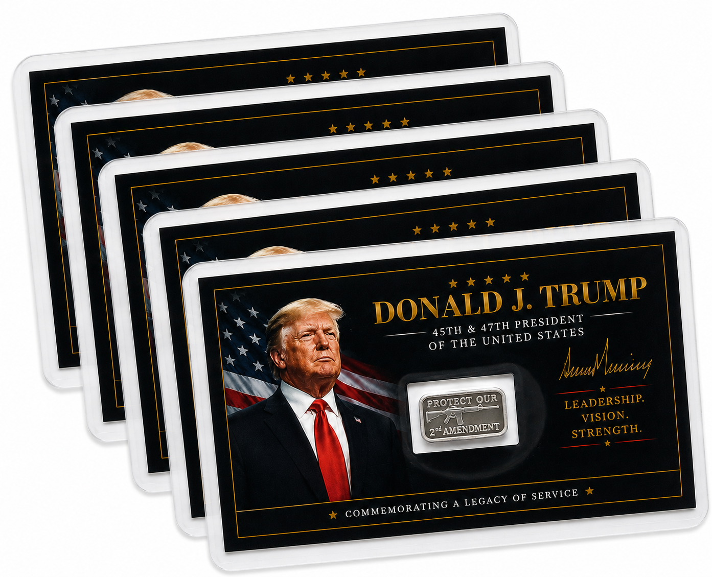 5x Donald Trump Tribute Card Protect Our 2nd Amendment 1 Gram .999 Silver Bar FS