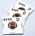 Lot 3x 2025-D Lincoln Shield Cent Penny Gem BU Uncirculated in Protective Holder