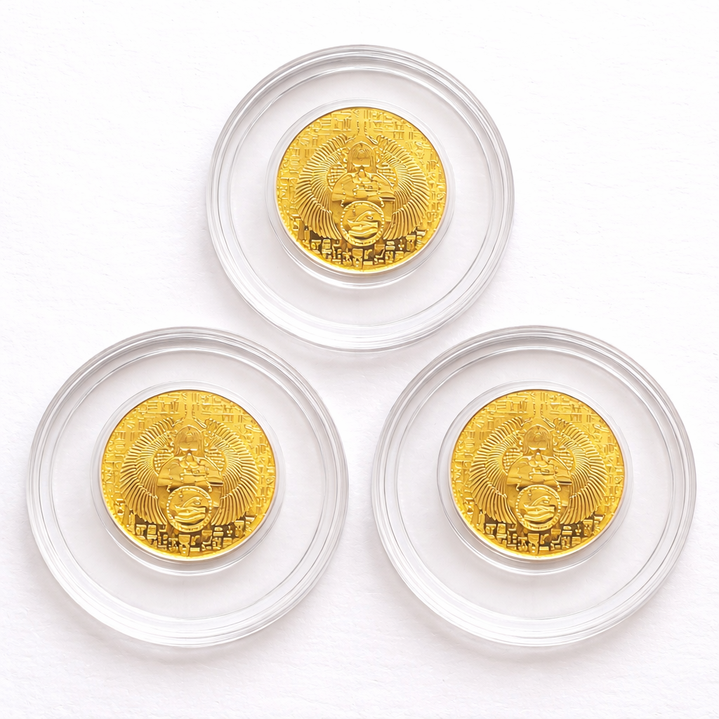 3x 1/200 oz Pure Gold Egyptian Scarab Rounds + 2x FREE 1/4000 oz Idaho Goldbacks