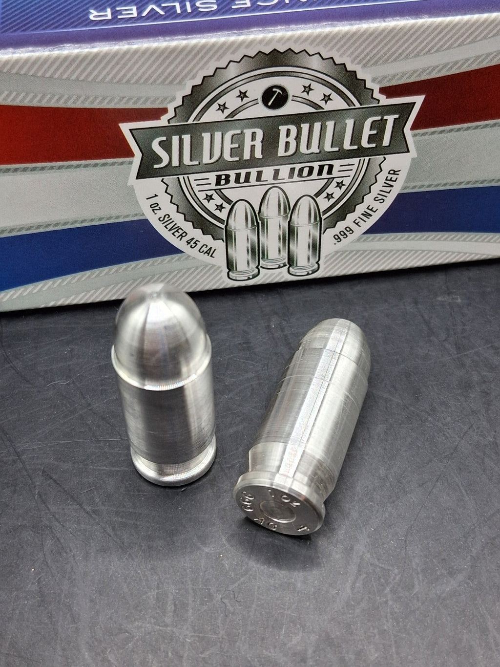 Lot 2 x 1oz Silver Bullet Bullion .999 Fine Silver .45 Auto ACP 2oz Total