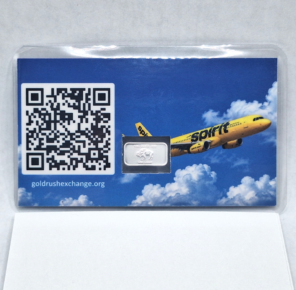 Spirit Airlines Tribute Card w/ Genuine 1g Buffalo .999 Fine Silver Bar