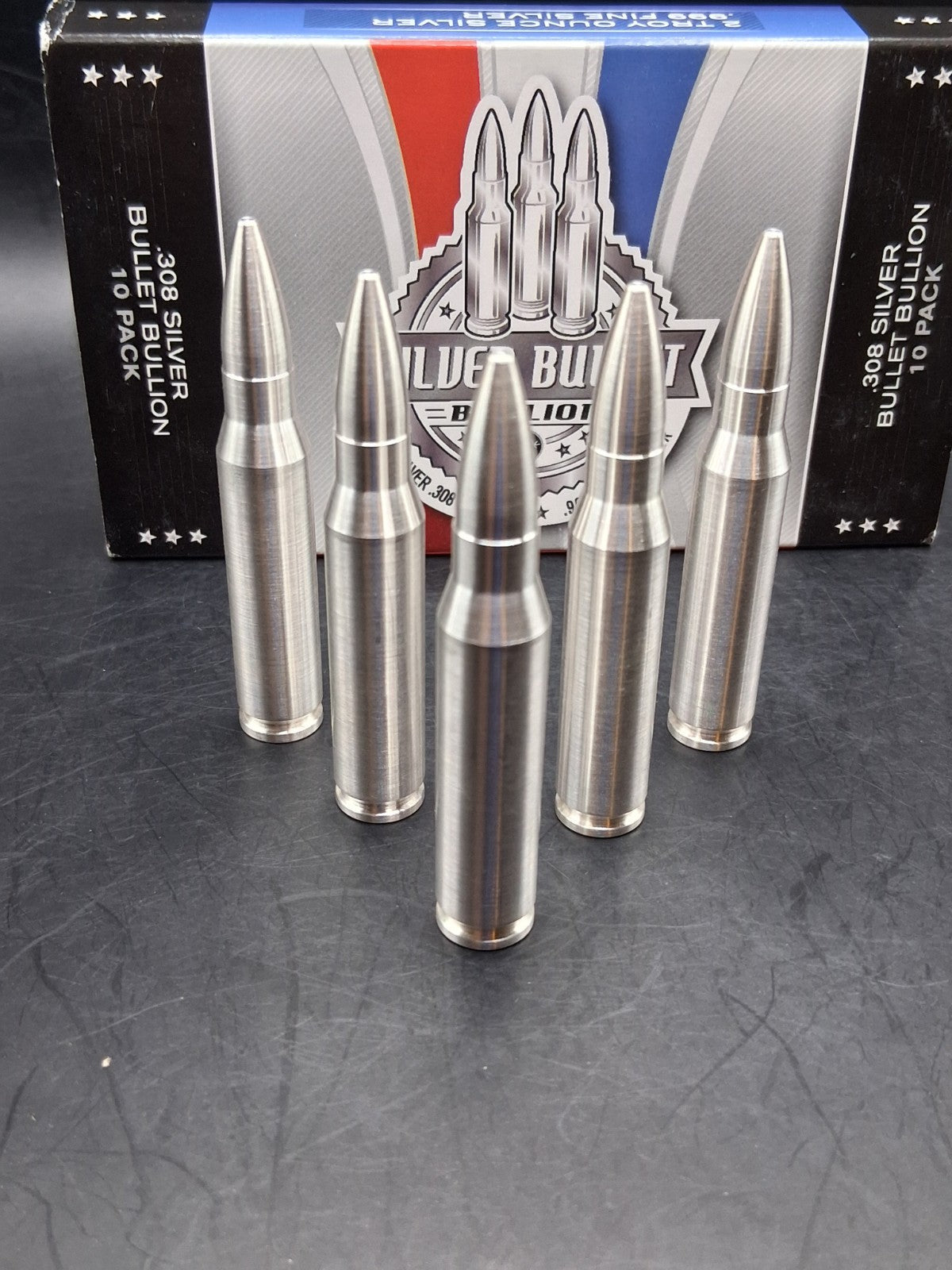 Lot 5 x 2 oz .999 Fine Silver Bullet Bullion .308 Caliber 10oz Total 🔥