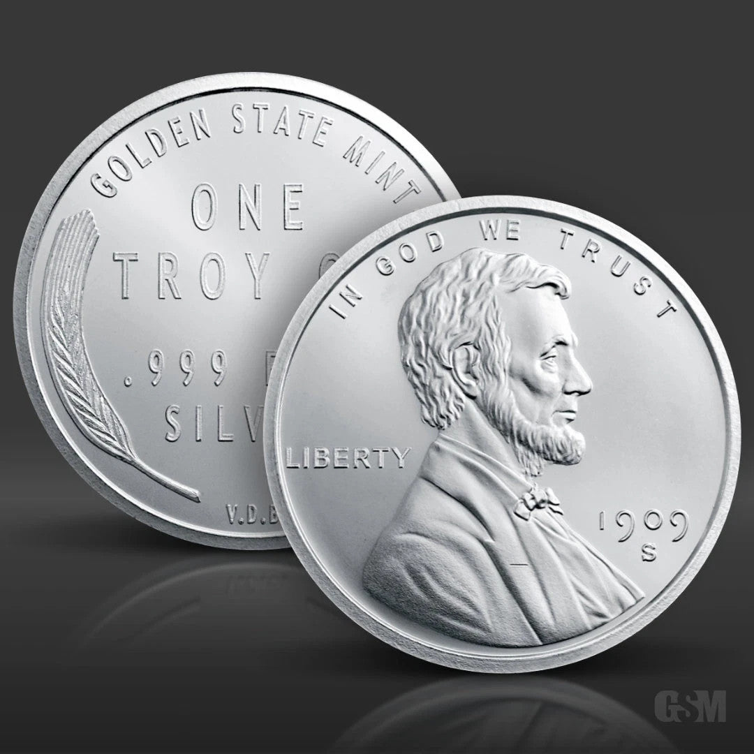 Lincoln Wheat Cent Silver Round .999 fine Silver Bullion 1 Troy Ounce