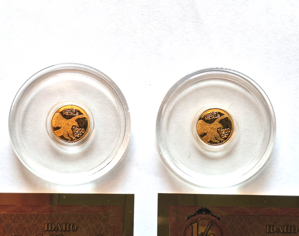 2x 24k Pure Gold Lady Liberty Coins .9999 Rounds + 2 FREE Idaho Goldbacks 24k