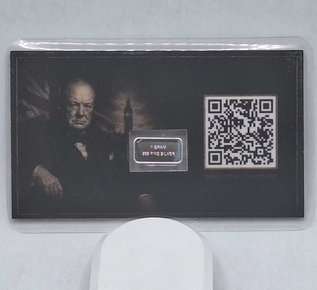 Winston Churchill Tribute Card w/ Genuine 1g .999 Fine Silver American Flag Bar