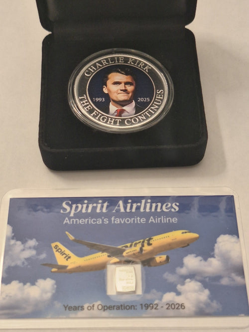 1 oz .999 Silver Charlie Kirk Memorial Coin in Case + BONUS Spirit Valcambi Card
