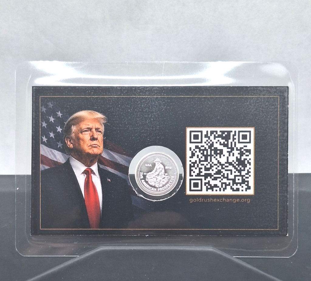 Donald J Trump Tribute Card w/ Genuine 1g .999 Fine Silver Prospector Round