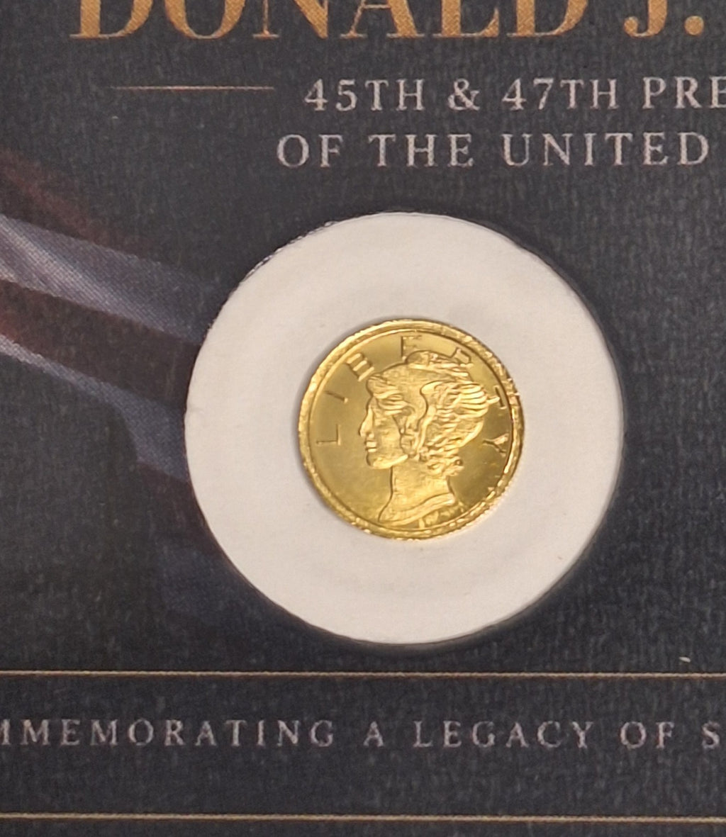 Donald Trump Laminated Tribute Card w/ 1/200 oz .9999 Pure Gold Mercury Round