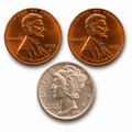 Mercury Dime GEM BU Uncirculated 90% Silver + 2025 P&D Pennies BU Set
