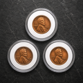 LOT OF 3 Lincoln Wheat Penny Cent BU Uncirculated - Brilliant Coin in Hard Case