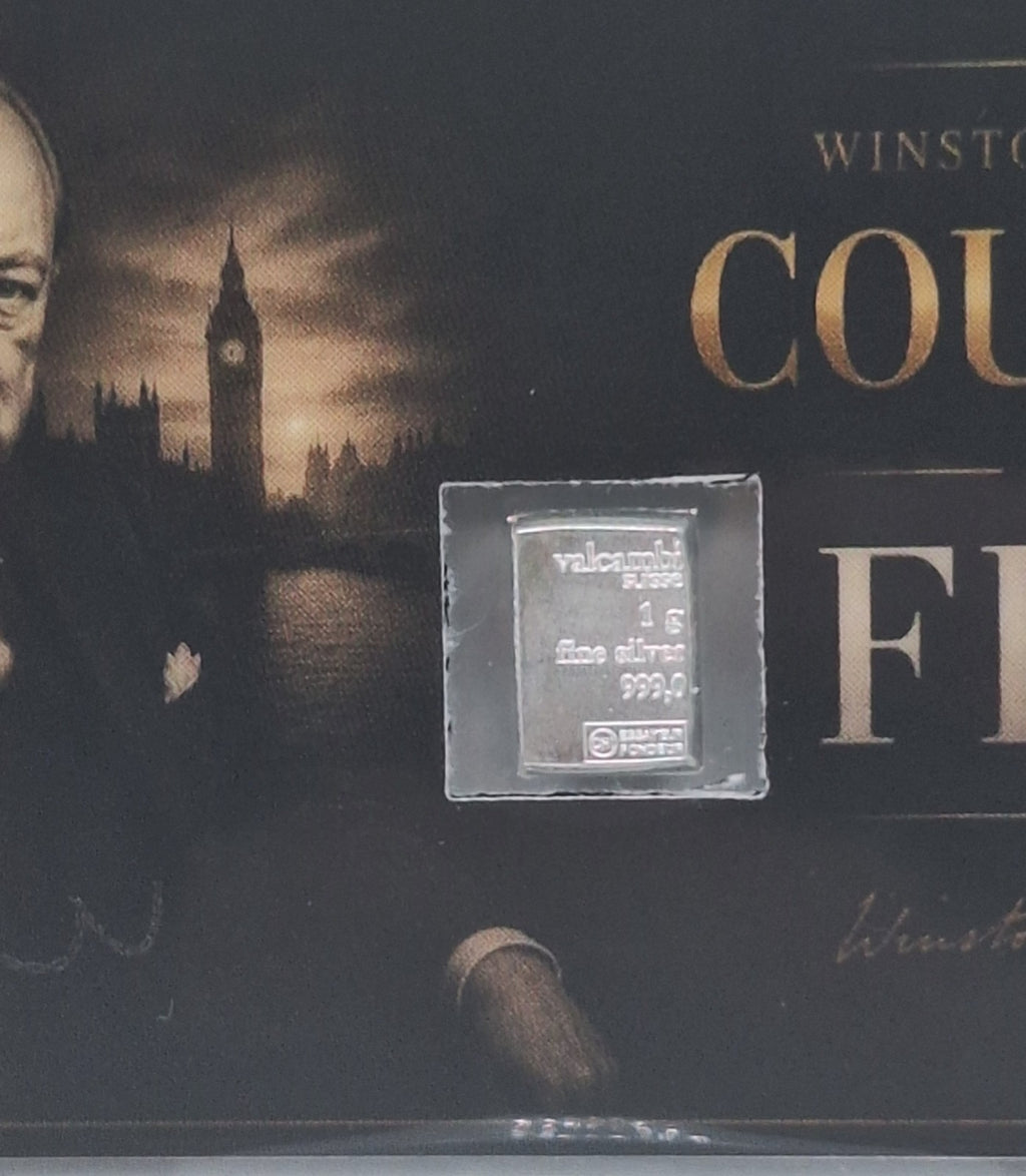 Winston Churchill Tribute Card Genuine 1g Valcambi Suisse .999 Fine Silver Bar