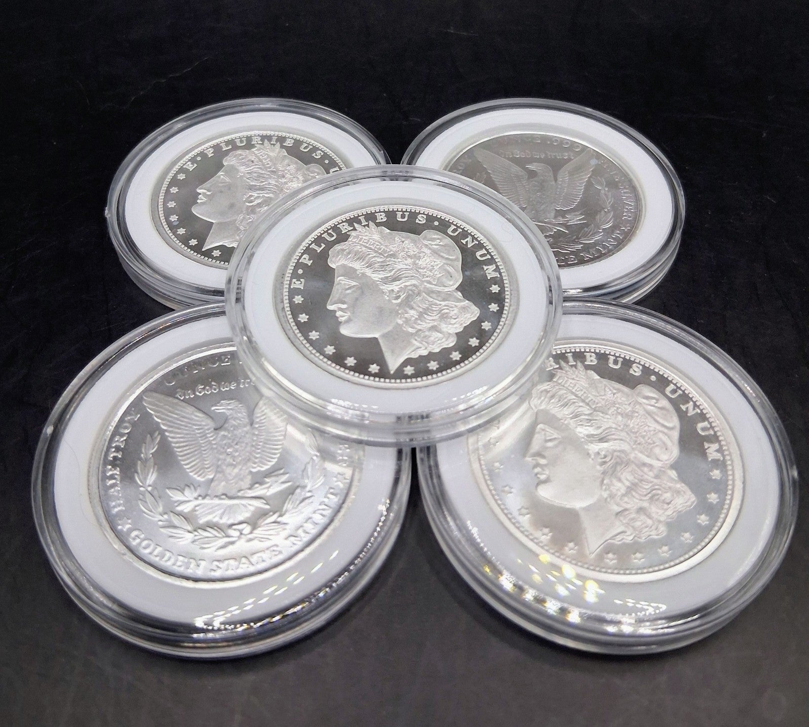 Lot 5 Silver American Eagle Morgan .5 oz Round in Hard Case Bullion 2.5oz Total