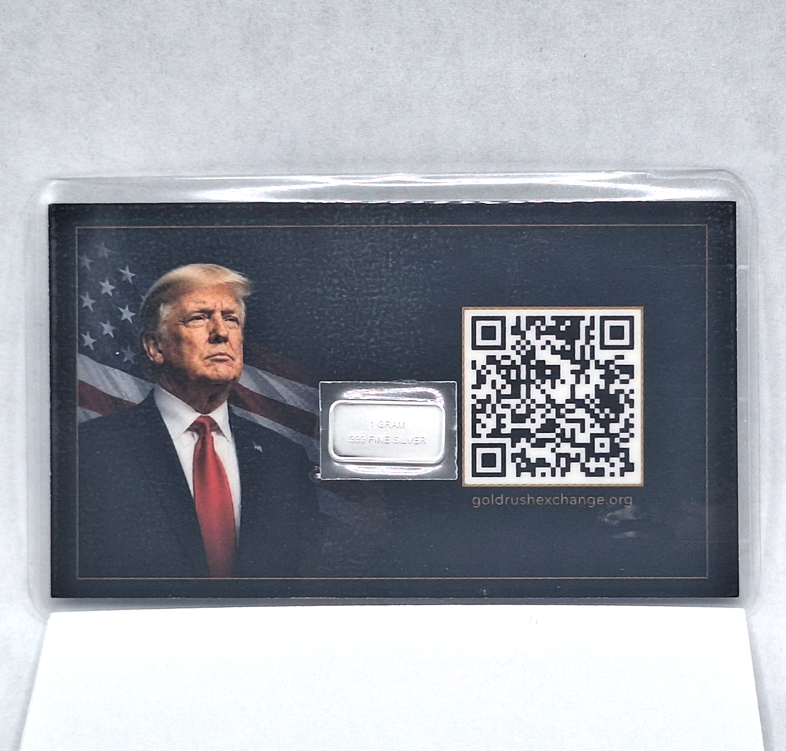 Donald Trump Tribute Card w/ Genuine 1g .999 Fine Silver American Flag Bar