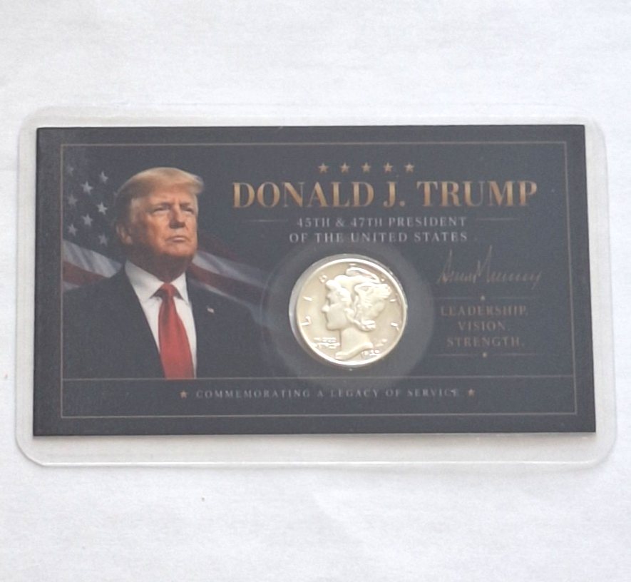 Donald Trump Laminated Card w/ Mercury Dime 90% Silver BU/UNC Free Shipping PDS