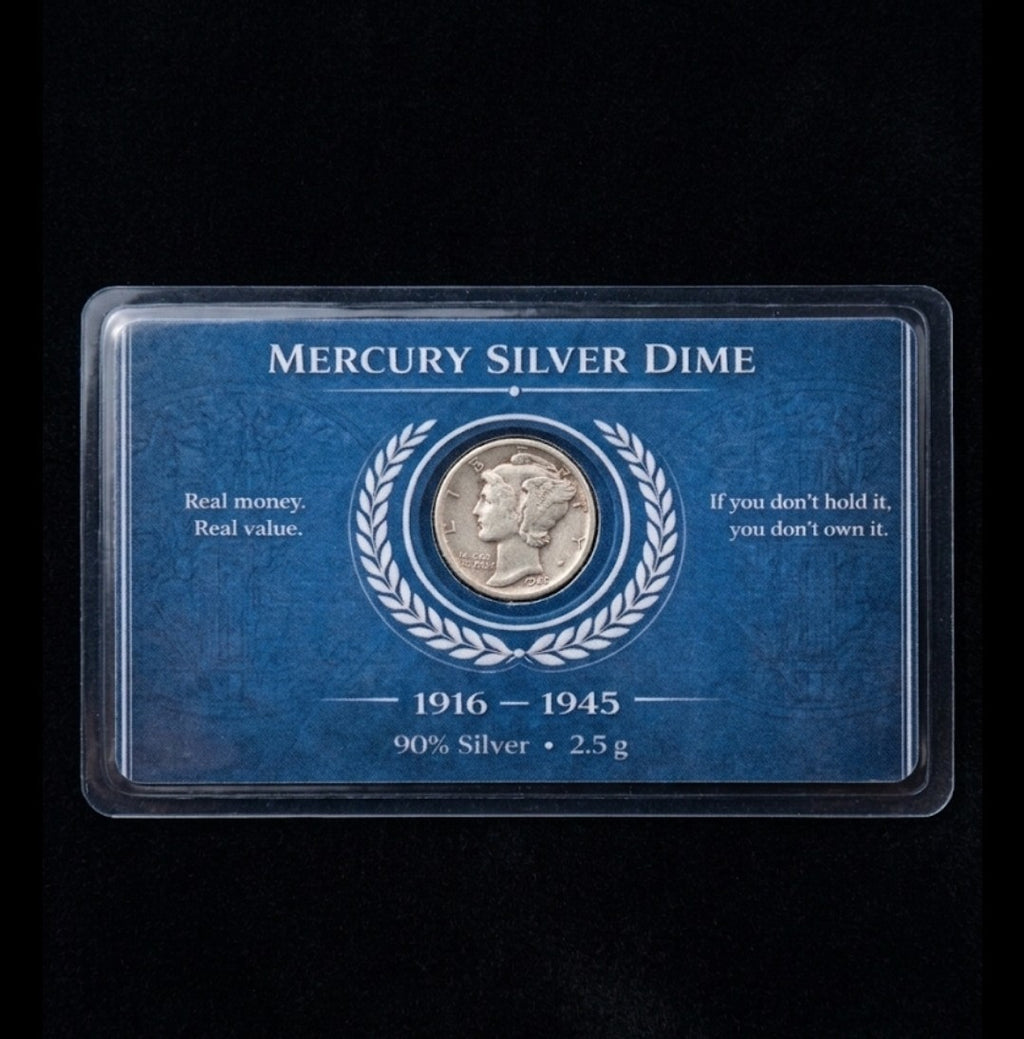 90% Silver Mercury Dime Laminated Display Card 1916-1945 2.5g Bullion Coin Set2