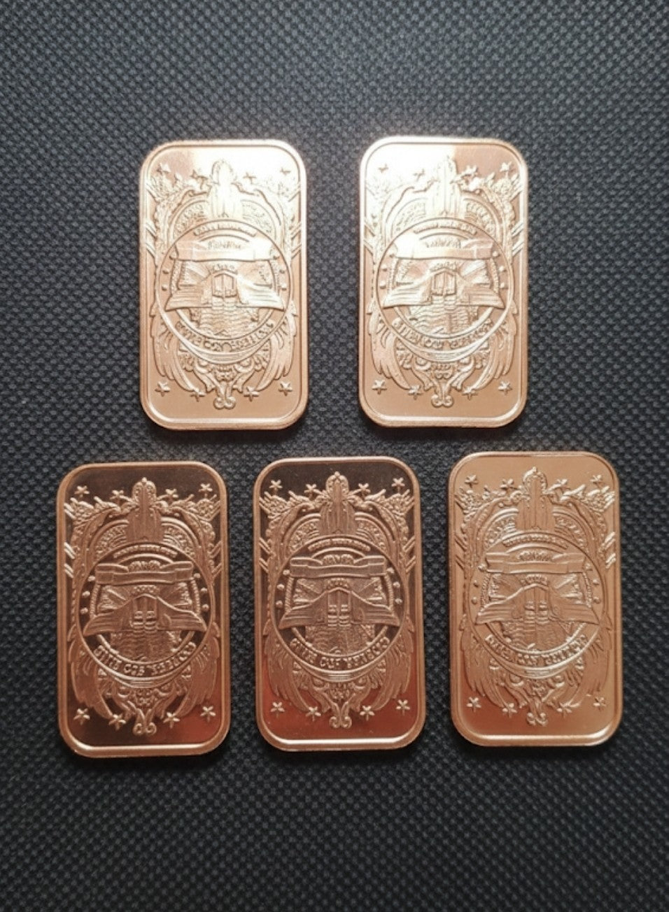 Lot of 5 - 1 oz Copper Bar .999 Fine Bullion - Random Design - Ingot