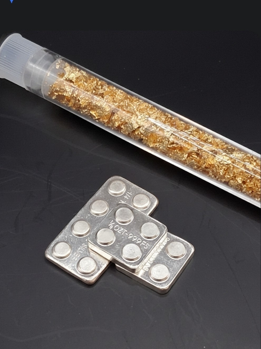 1/8 oz .999 Fine Silver Stackable Bar Building Block Style Bullion + Gold Flakes