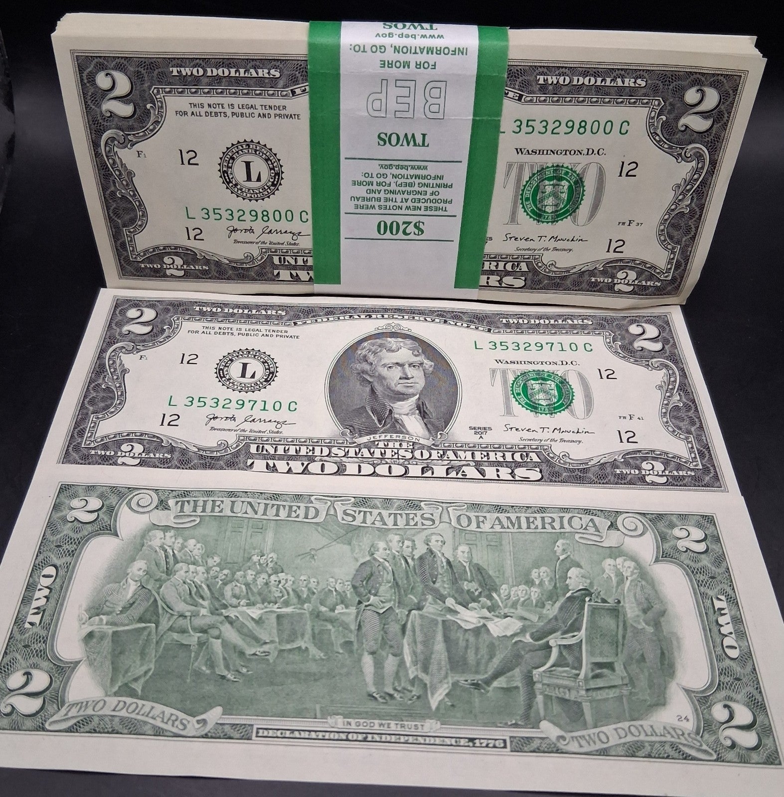 5x Uncirculated $2 Two Dollar Bills - $10 Face Value - Sequential/Random Mint