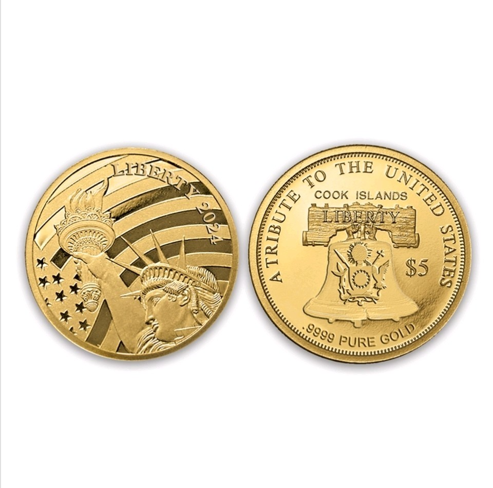 2025 Cook Islands Statue of Liberty .9999 Pure Gold $5 Coin