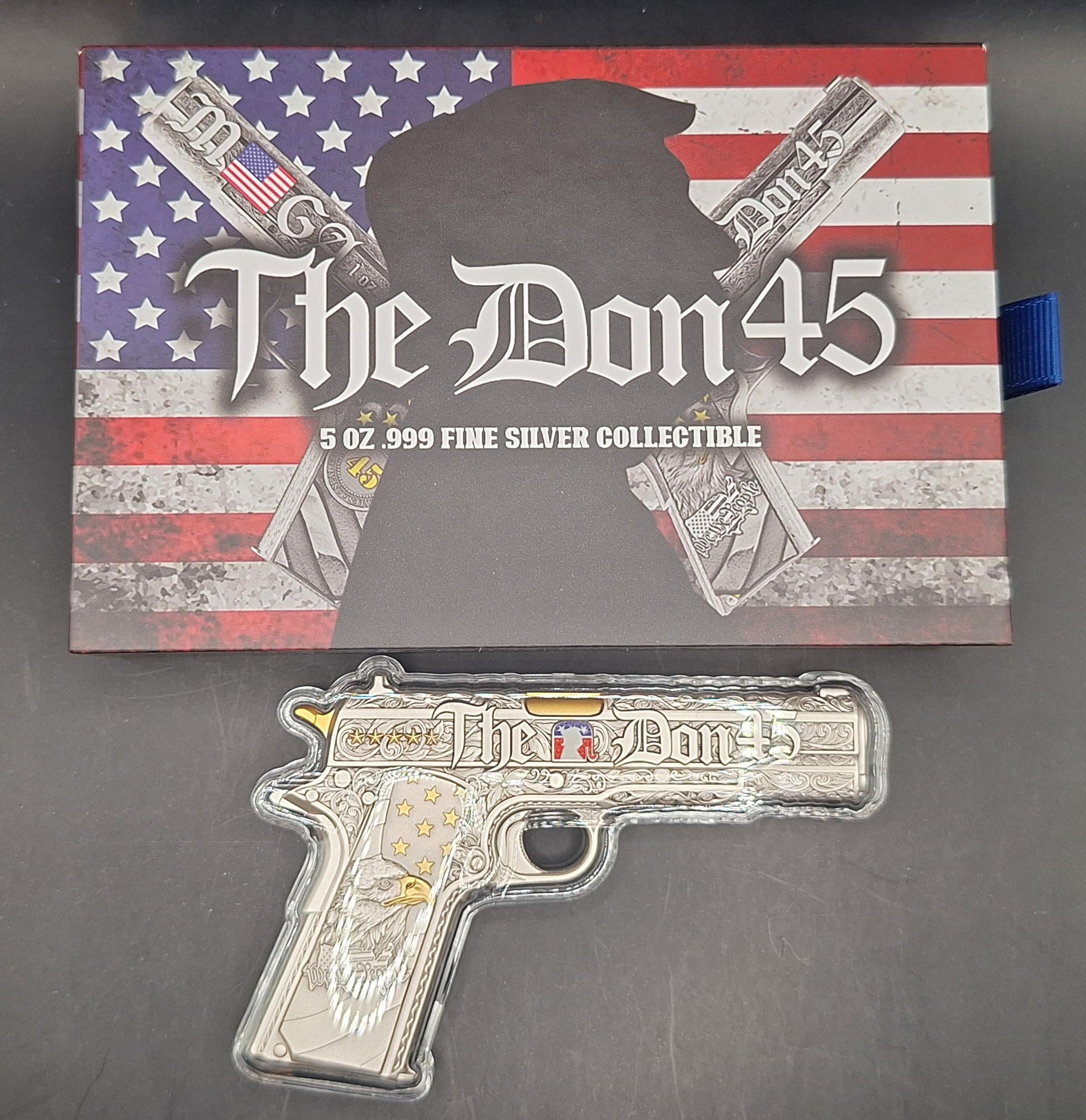 The DON 45 President Trump USA America 5 oz 999 FINE Silver round bar MAGA