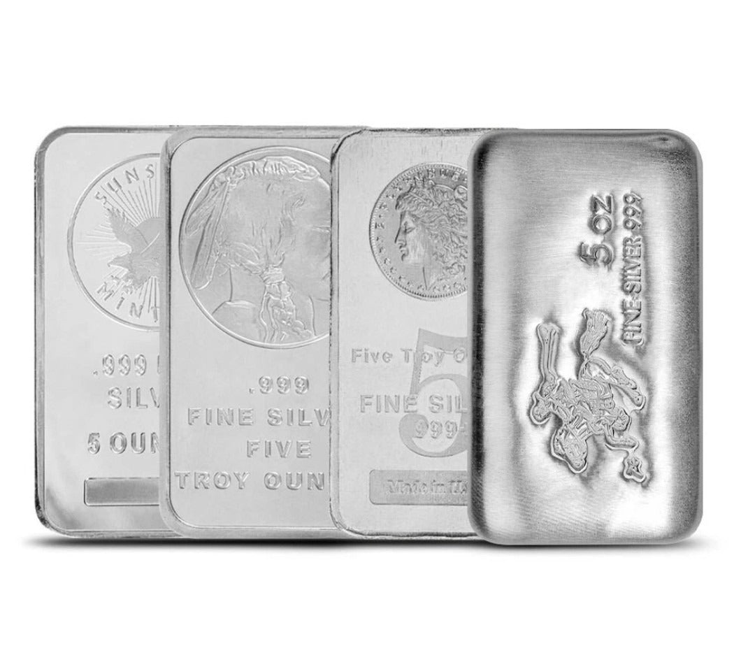 5 oz Silver Bar (Varied Condition, Any Mint) Random Brand