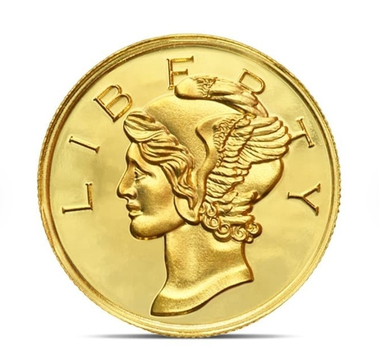 Mercury Gold Dime Round .9999 Fine Pure Gold Collector Coin