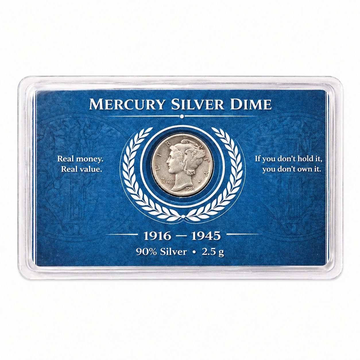 Mercury Silver Dime - 90% Silver 2.5g Coin - Protective Laminated Display Card