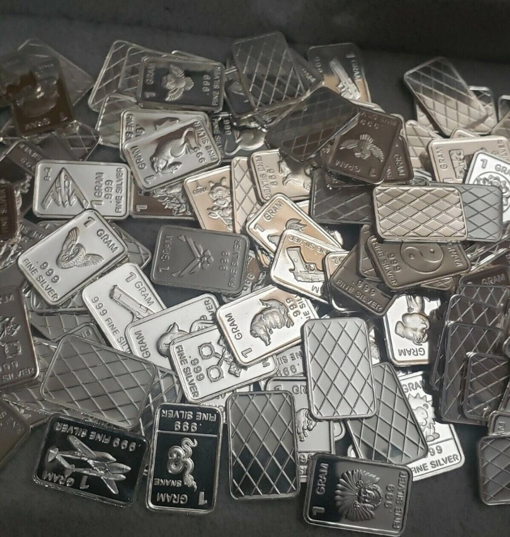 Pure .999 Fine Silver Bars (X5) Bullion Estate Lot & Vials Gold Flakes 24k Coin