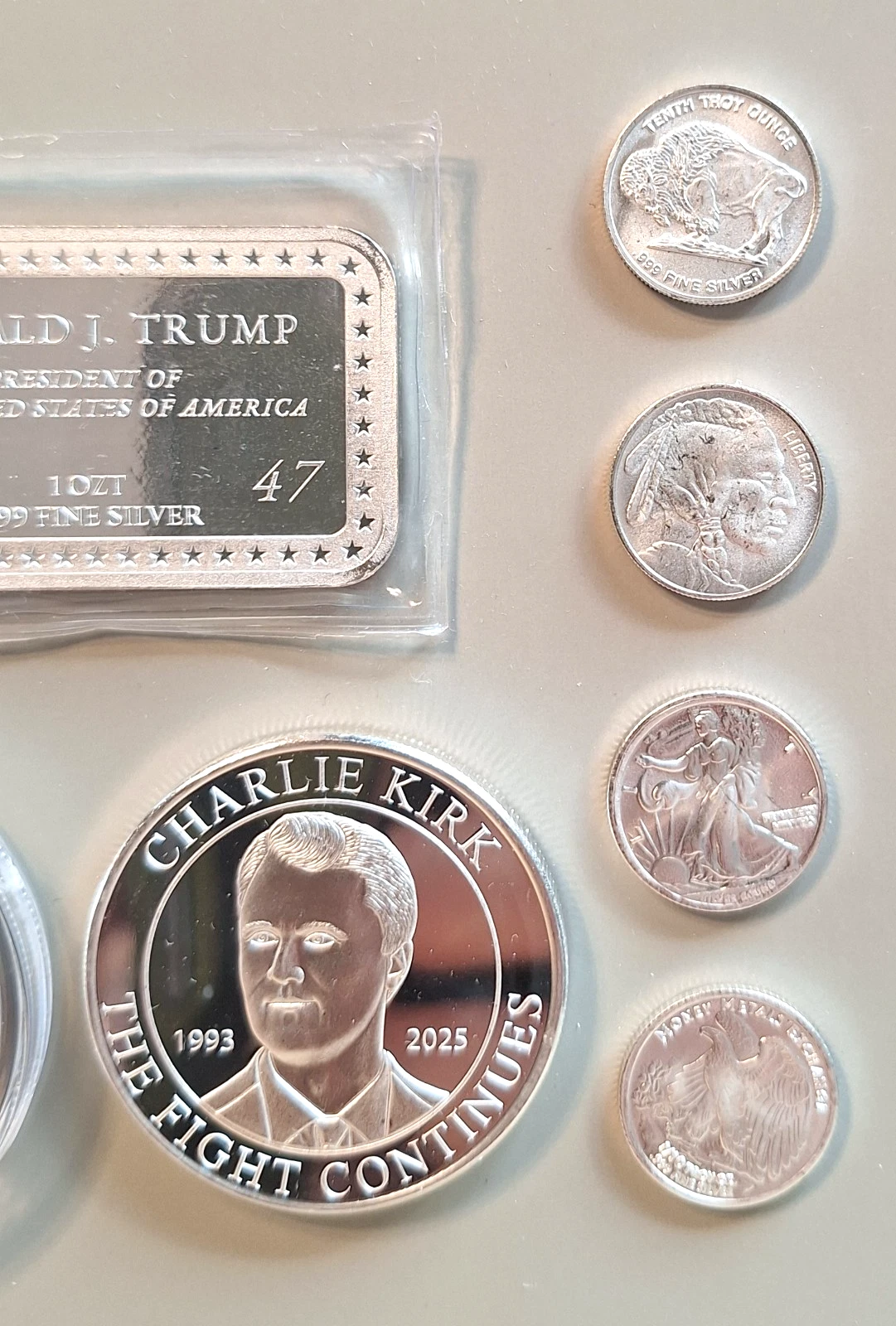 🎁 Christmas Silver Gift Set: Trump Bar + Charlie Kirk Coins + Liberty + Buffalo