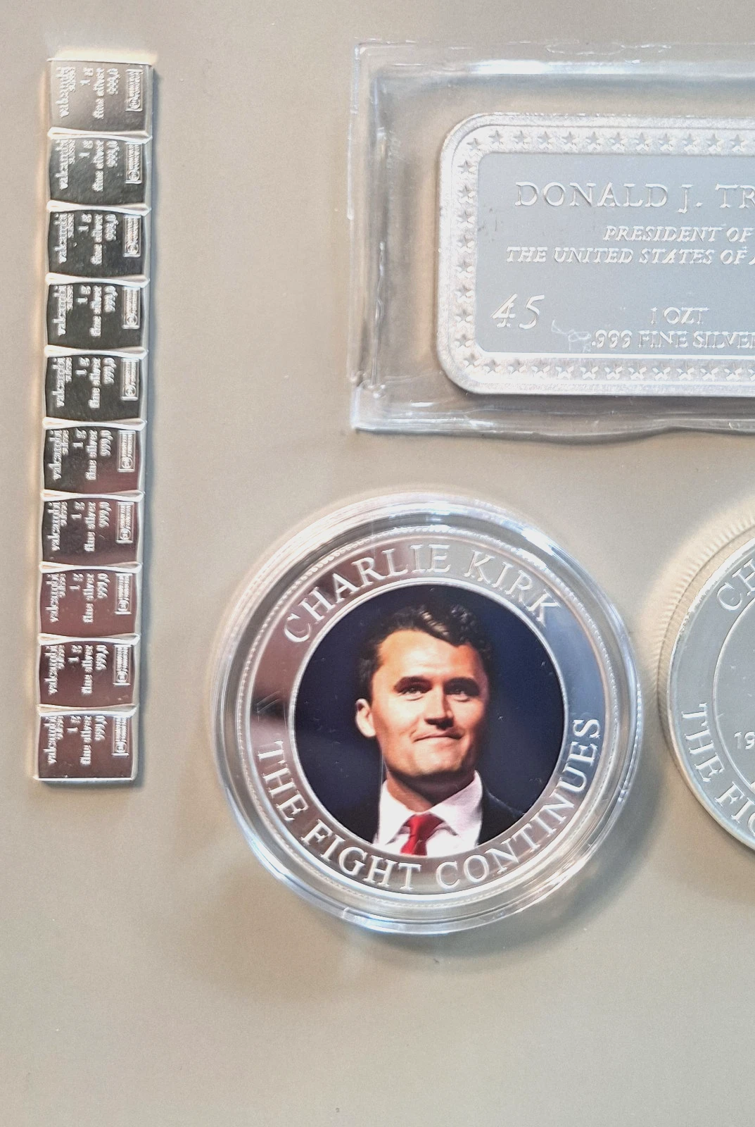🎁 Christmas Silver Gift Set: Trump Bar + Charlie Kirk Coins + Liberty + Buffalo