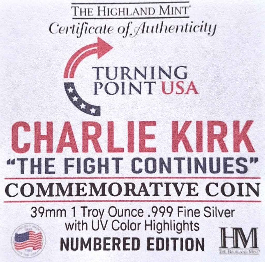 1 oz .999 Silver Charlie Kirk Memorial Coin 🇺🇸 w/ Certificate & Display Case