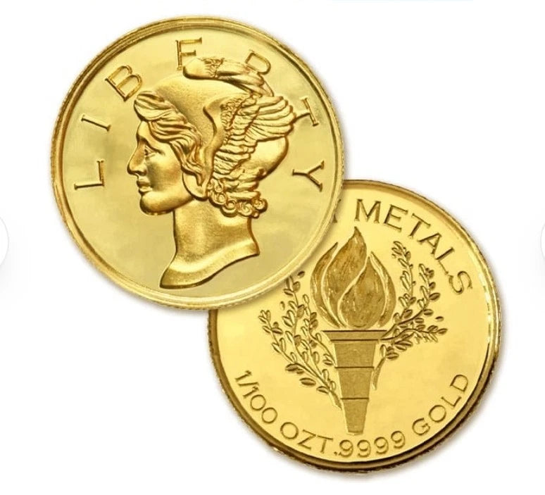 1/100 oz .9999 Pure Gold Mercury Round - Rare, Stunning Collectible