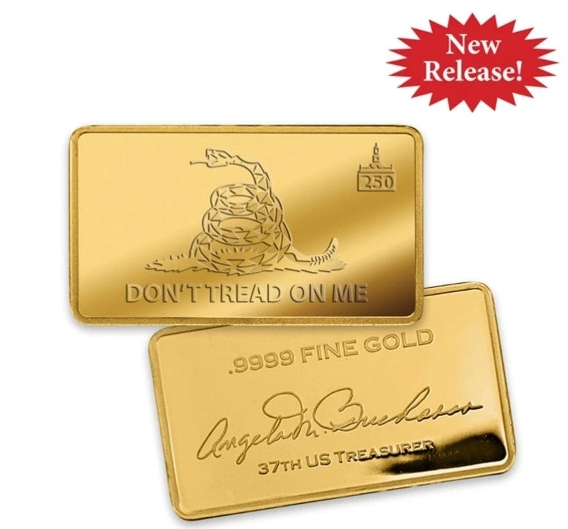 Gadsden Flag 🇺🇸 Pure Gold Bar 24k .999 American Gold Ingot