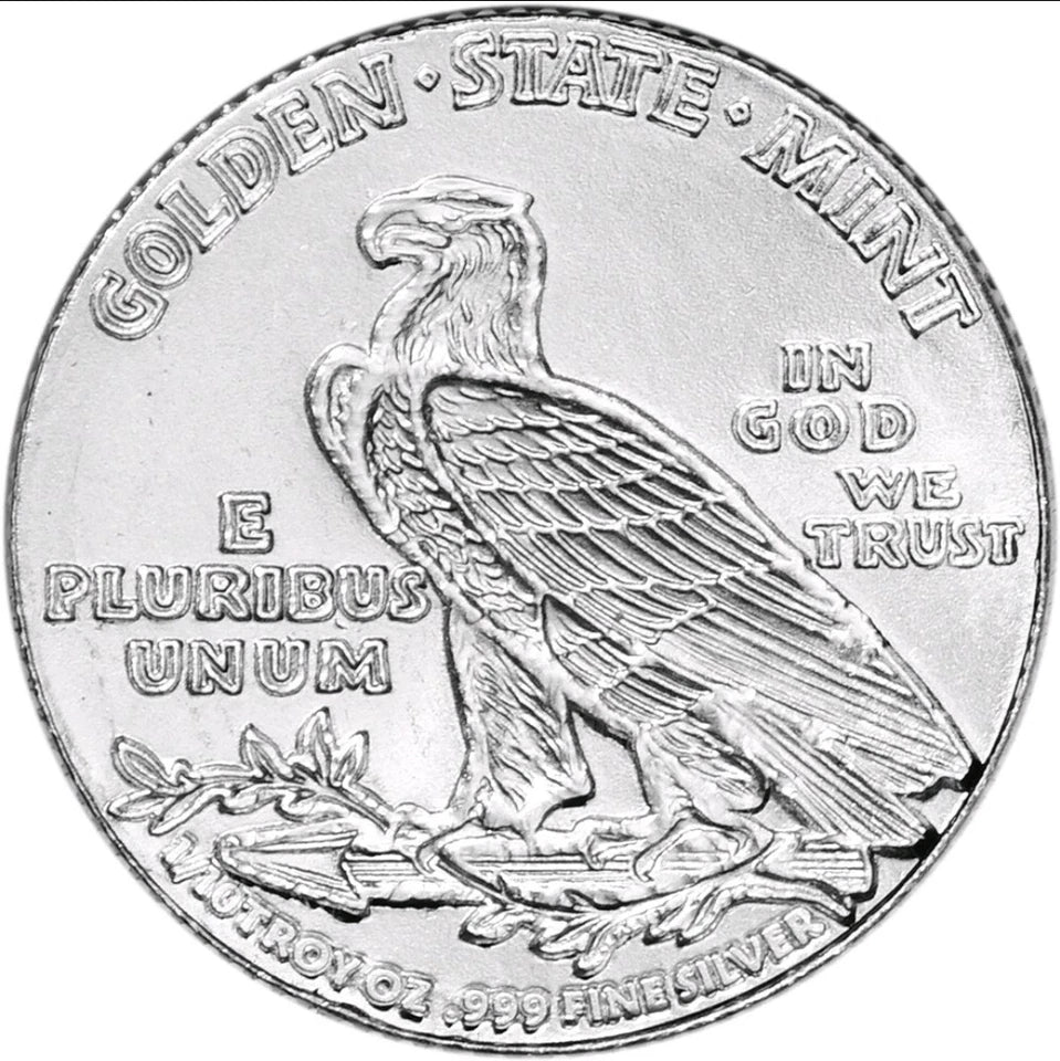 1/10 oz Golden State Mint Silver Round Incuse Indian .999 Fine Tube of 50
